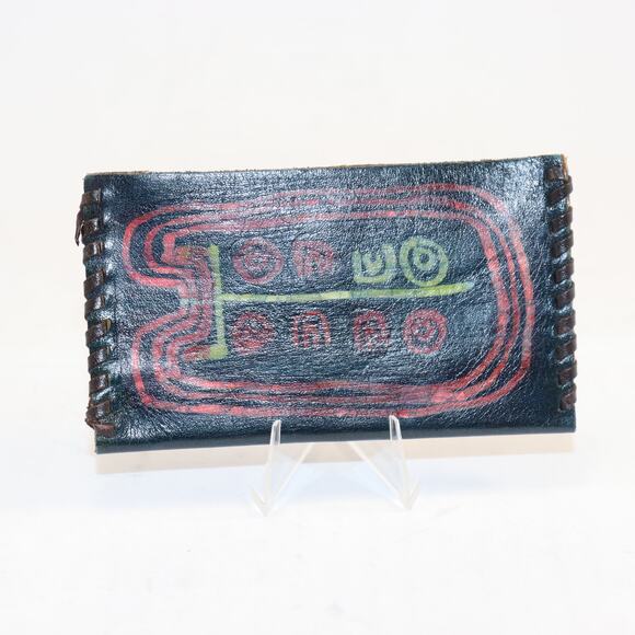 Handmade Leather Card Wallet | Abstract Painted Design | Boho Artisan Style - Picture 1 of 4